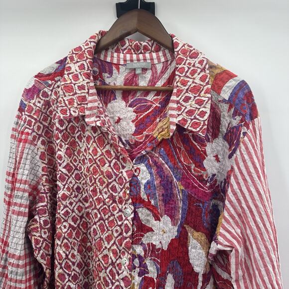 Habitat Top Shirt Womens 2X Multicolor Textured Crinkle Floral Patchwork Art - Picture 3 of 15